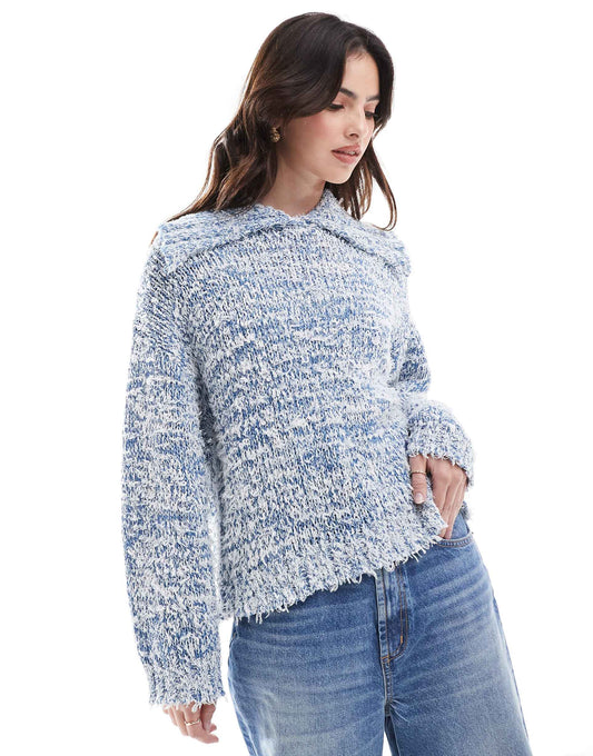 Knitted Collar Jumper With Twist Neppy Yarn