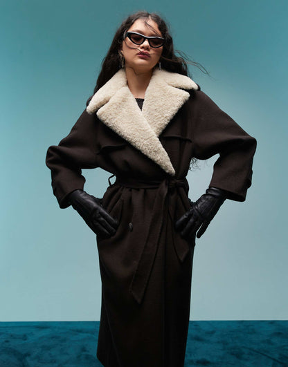 Longline Wool Coat With Detachable Collar