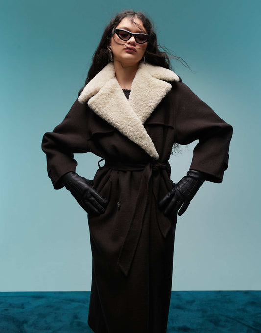 Longline Wool Coat With Detachable Collar