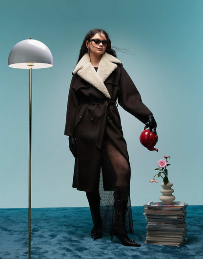 Longline Wool Coat With Detachable Collar