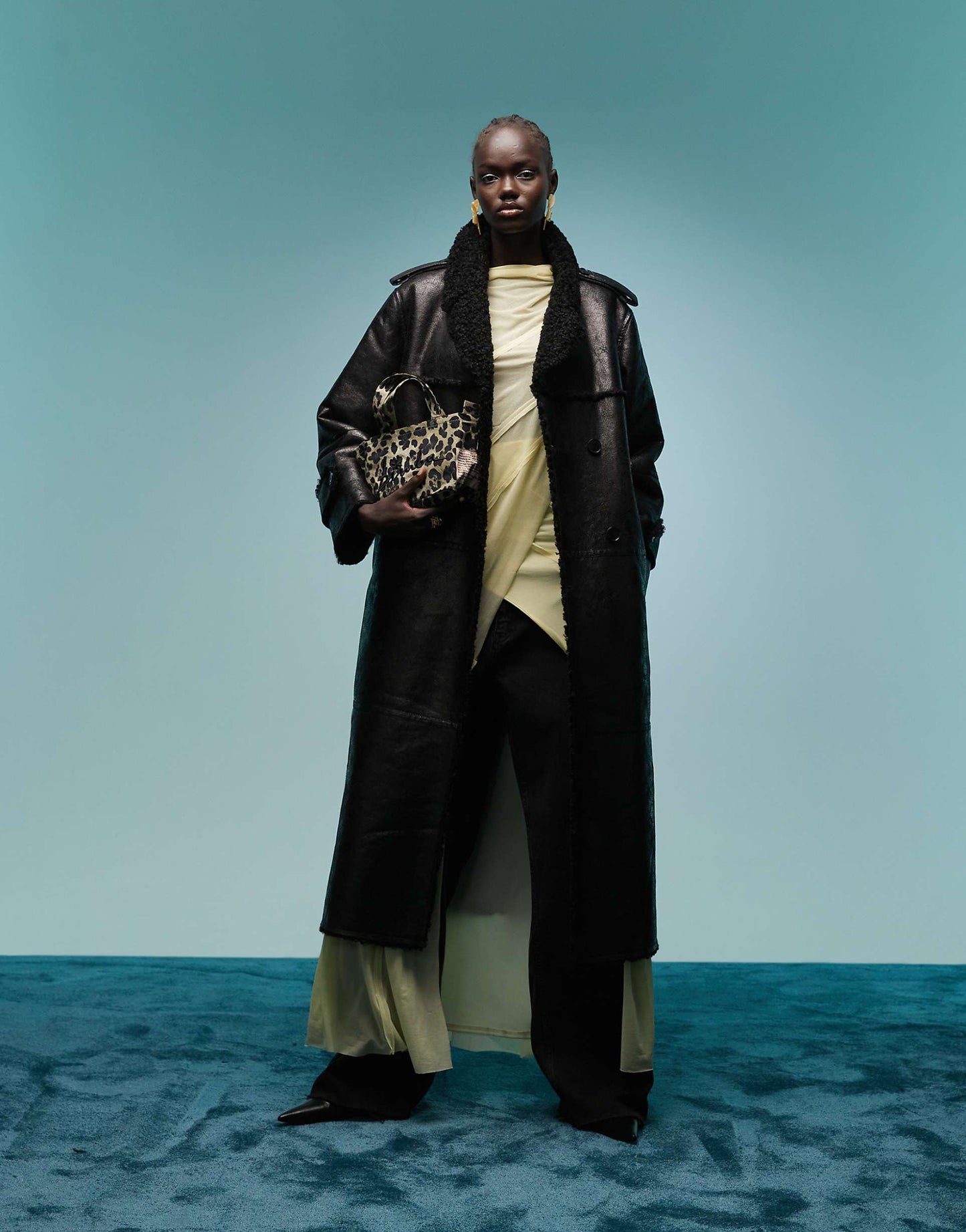 Longline Borg Faux Leather Coat