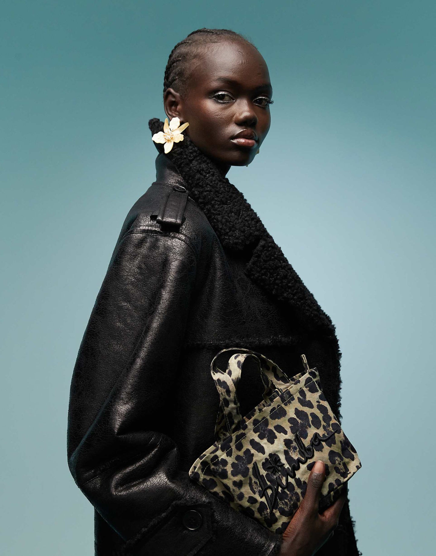Longline Borg Faux Leather Coat