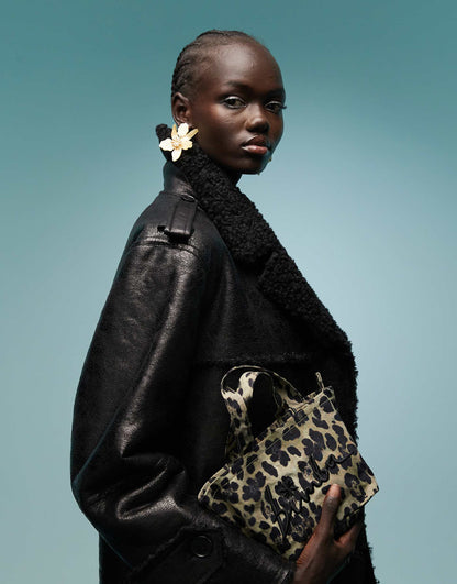 Longline Borg Faux Leather Coat