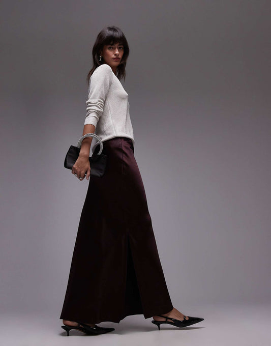 Side Split Satin Maxi Skirt