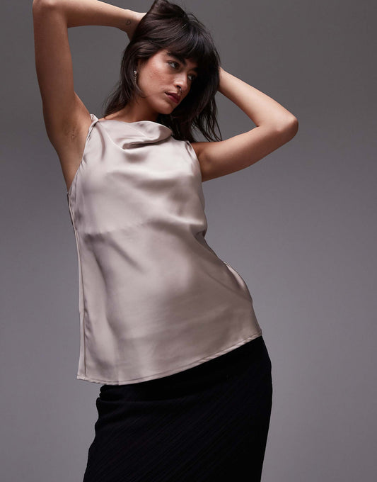 Drape Neck Silk Top