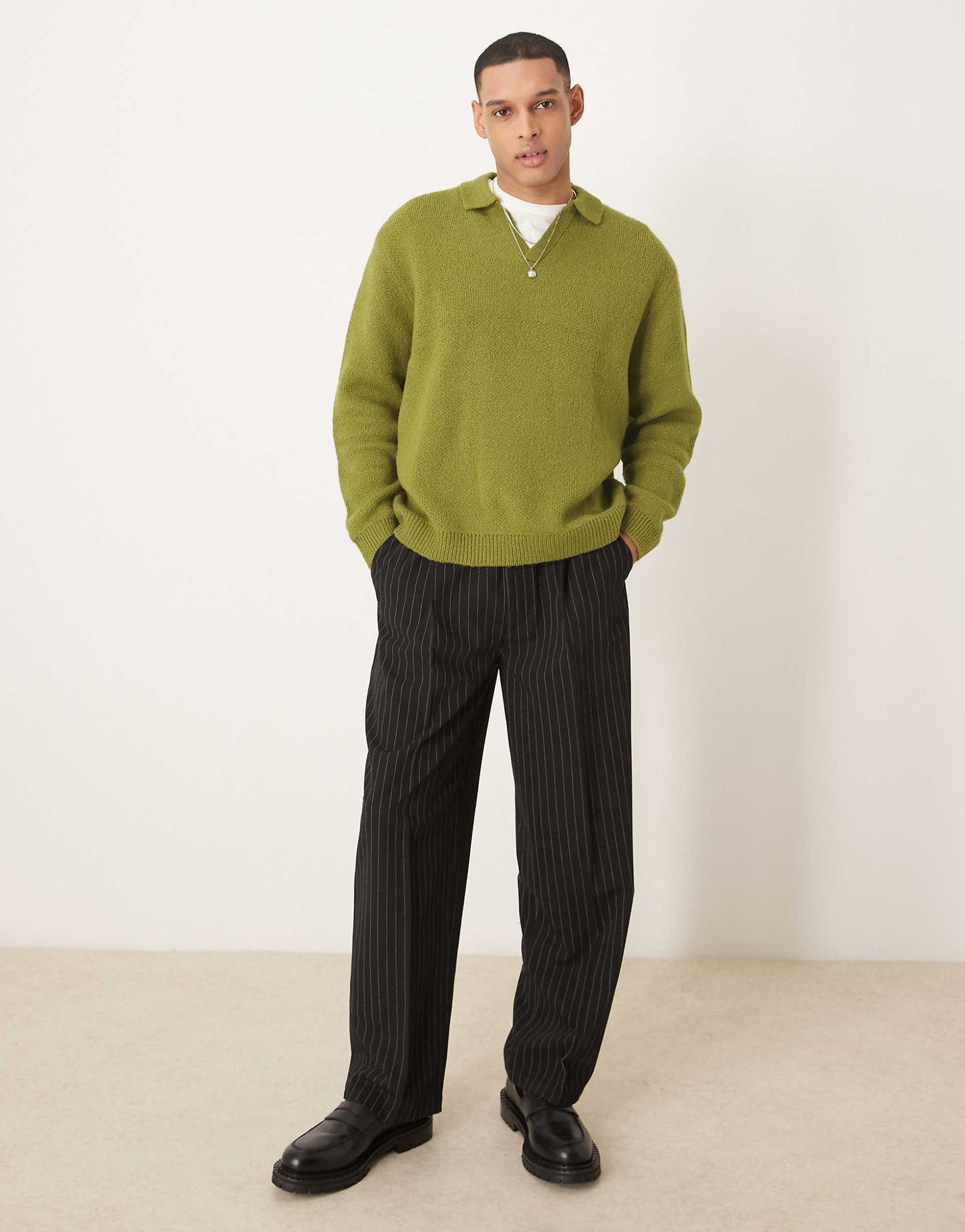 Oversized Brushed Knitted Notch Polo