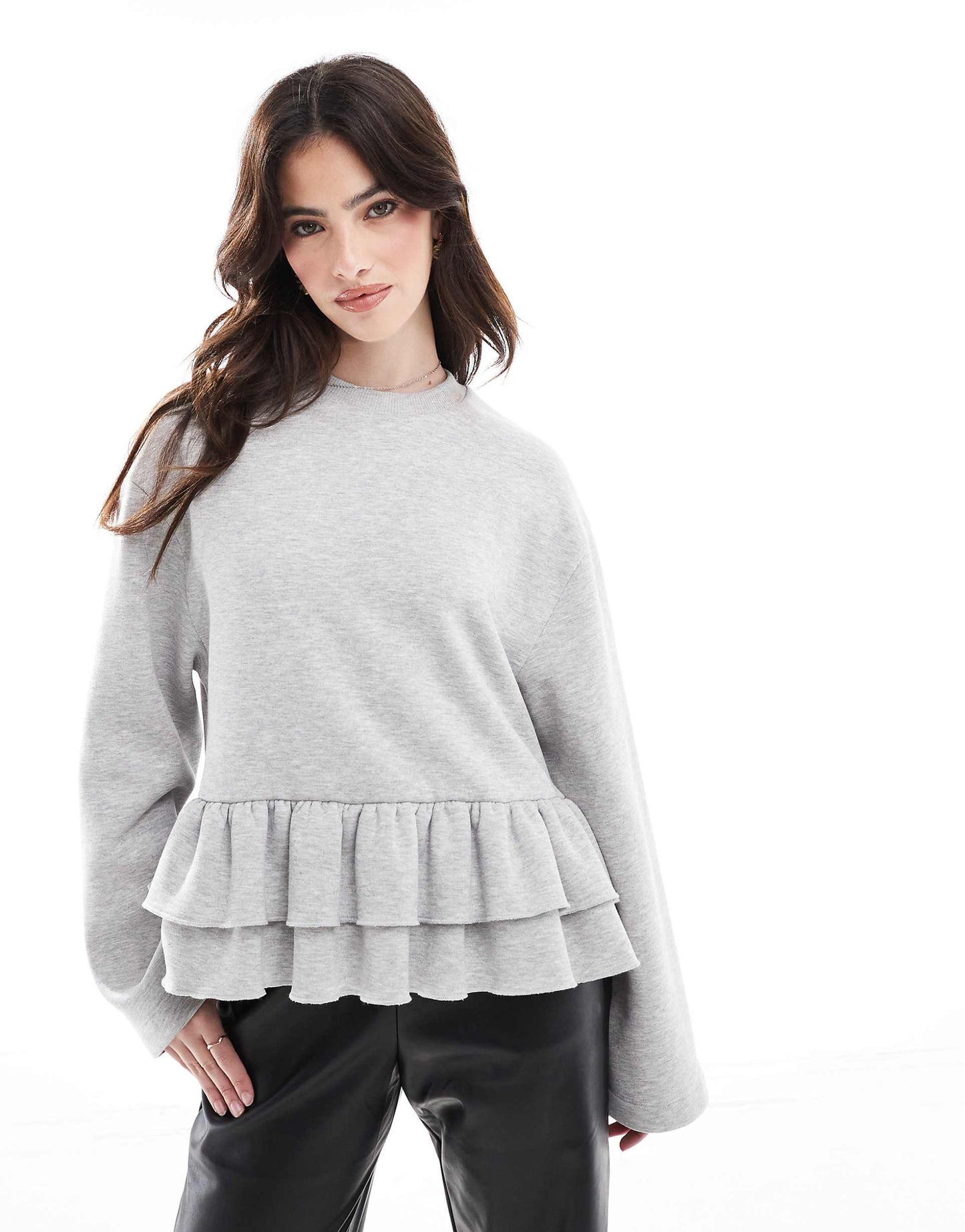 Ruffle Hem Crew Neck Sweatshirt