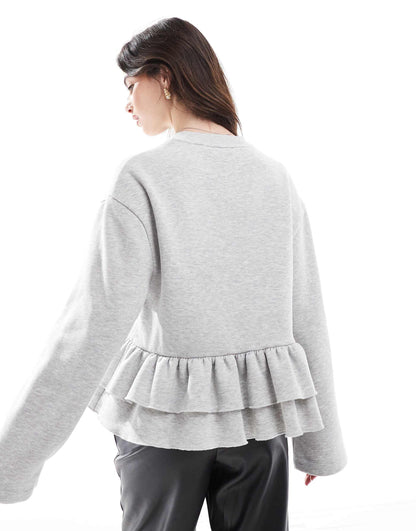 Ruffle Hem Crew Neck Sweatshirt