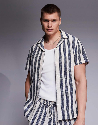 Textured Stripe Short Sleeve Shirt Co-Ord