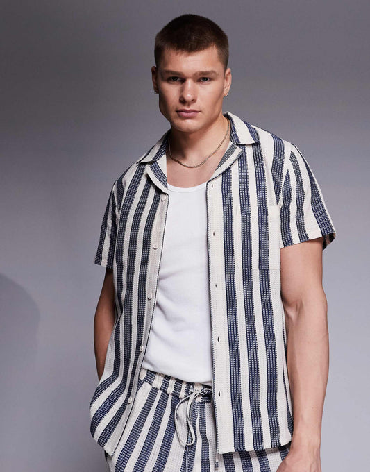 Textured Stripe Short Sleeve Shirt Co-Ord