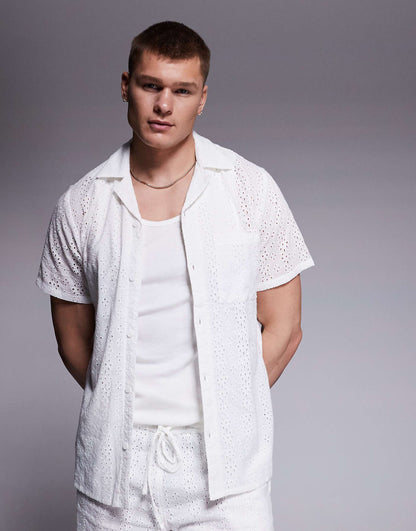 Broderie Short Sleeve Beach Shirt Co-Ord