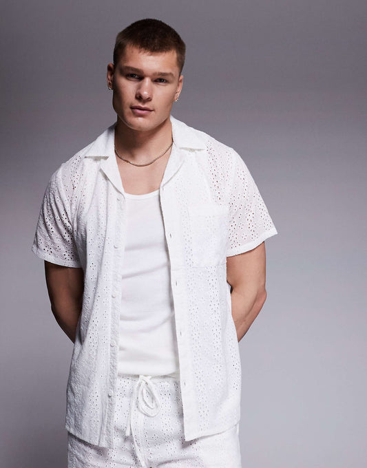 Broderie Short Sleeve Beach Shirt Co-Ord