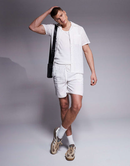 Broderie Short Sleeve Beach Shirt Co-Ord