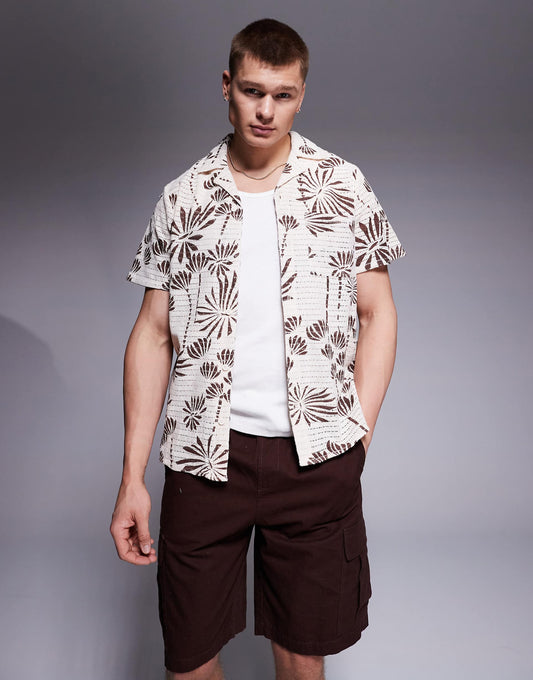 Embroidered Short Sleeve Beach Shirt
