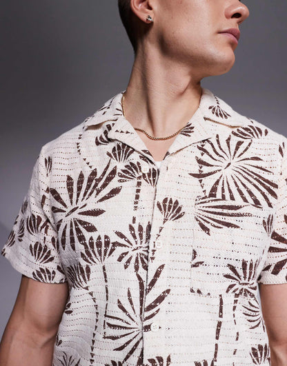 Embroidered Short Sleeve Beach Shirt
