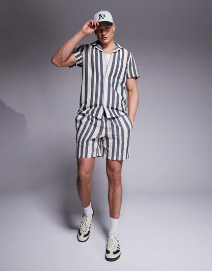 Textured Stripe Beach Short Co-Ord