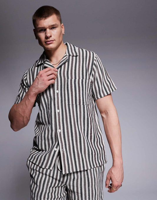 Crochet Short Sleeve Beach Shirt Co-Ord