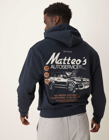 Oversized Hoodie With Chest And Back Car Print