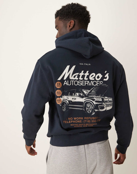 Oversized Hoodie With Chest And Back Car Print