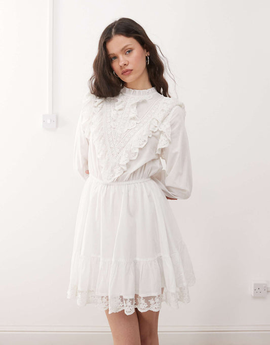 Lace Trim Heritage Woven Mini Dress