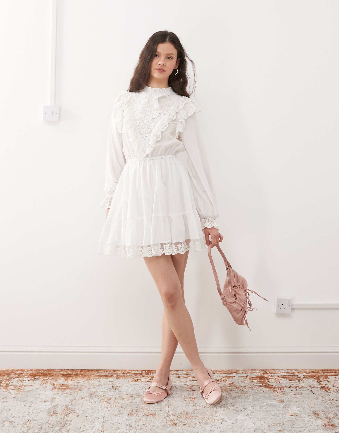 Lace Trim Heritage Woven Mini Dress