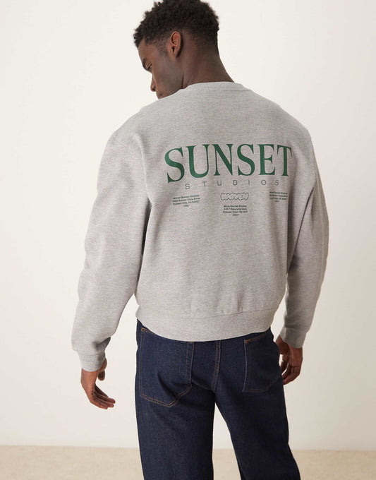 Oversized Drop Shoulder Sweatshirt With Sunset Print