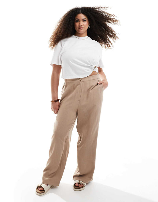 Curve Relaxed Straight Leg Trousers With Linen