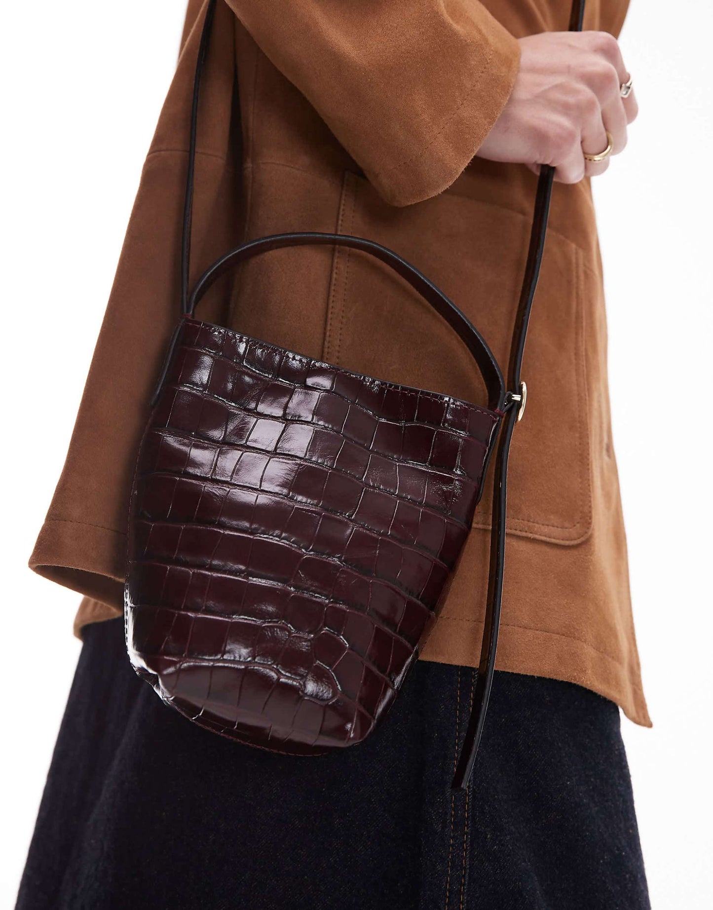 Leather Cross Body Bucket Bag With Detachable Strap
