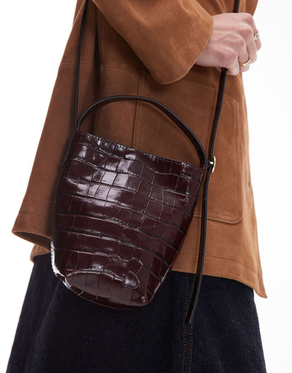 Leather Cross Body Bucket Bag With Detachable Strap