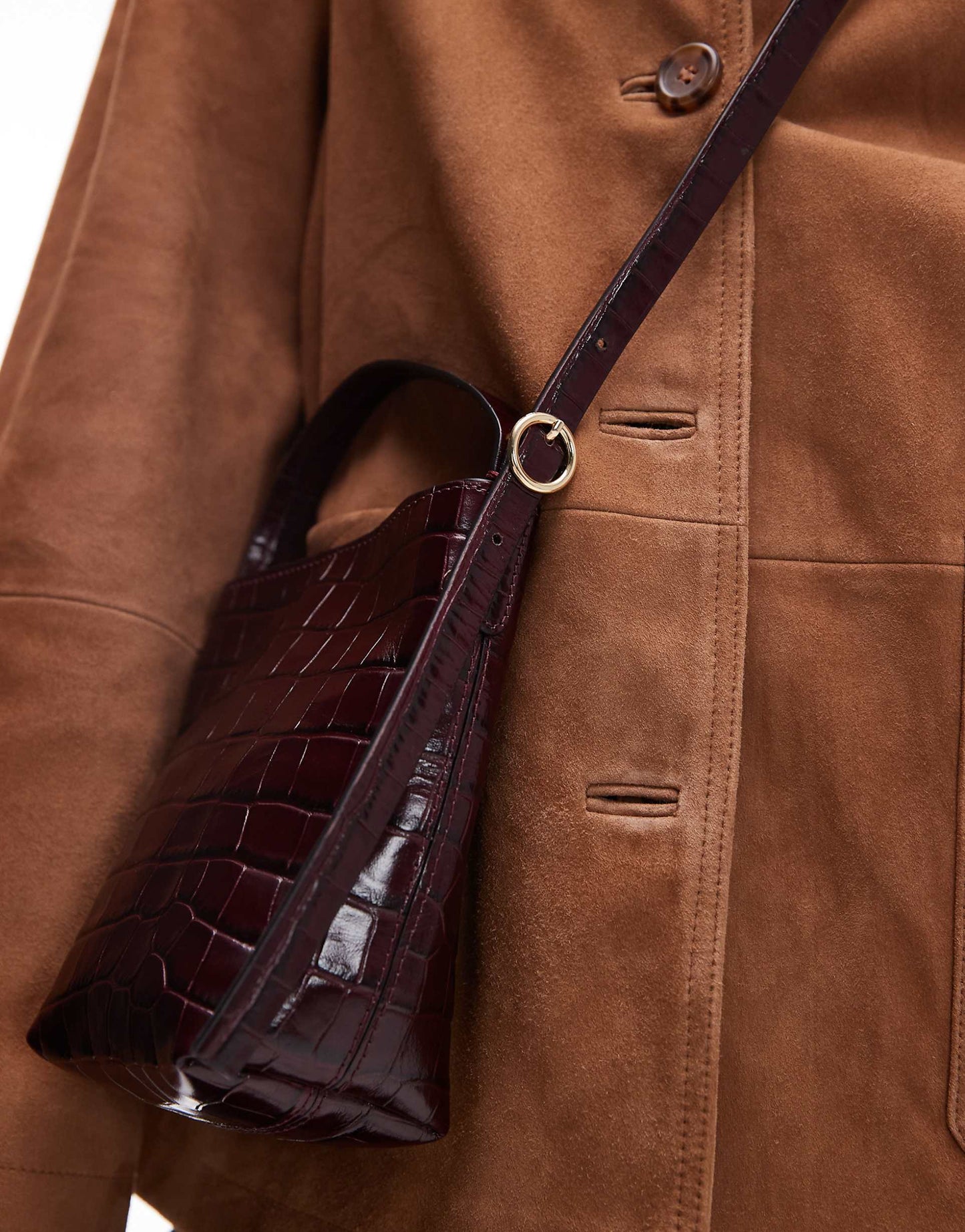Leather Cross Body Bucket Bag With Detachable Strap