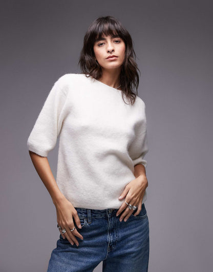 Alpaca Wool Blend Knitted  Top With V-Back