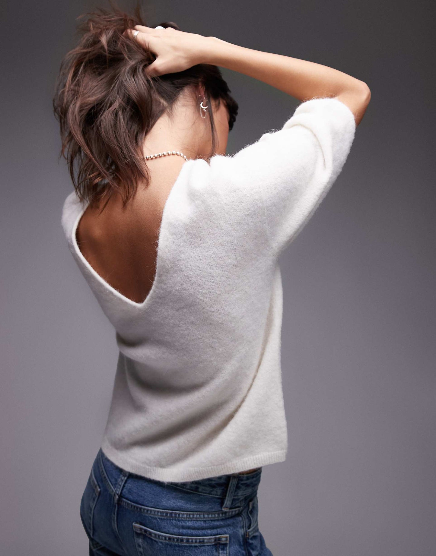 Alpaca Wool Blend Knitted  Top With V-Back