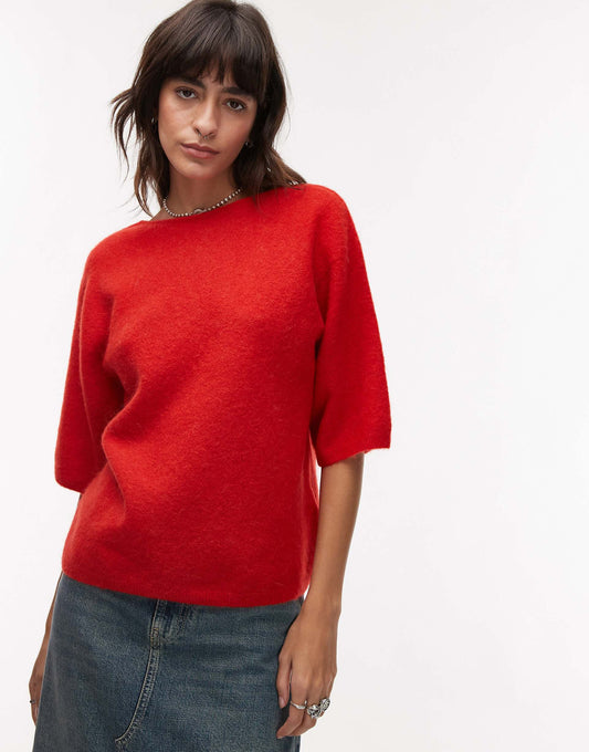 Alpaca Wool Blend Knitted  Top With V-Back