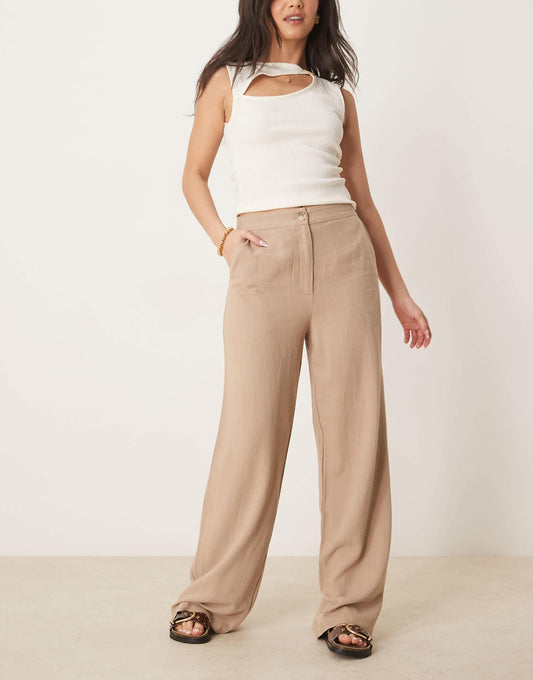 Relaxed Straight Leg Trousers With Linen
