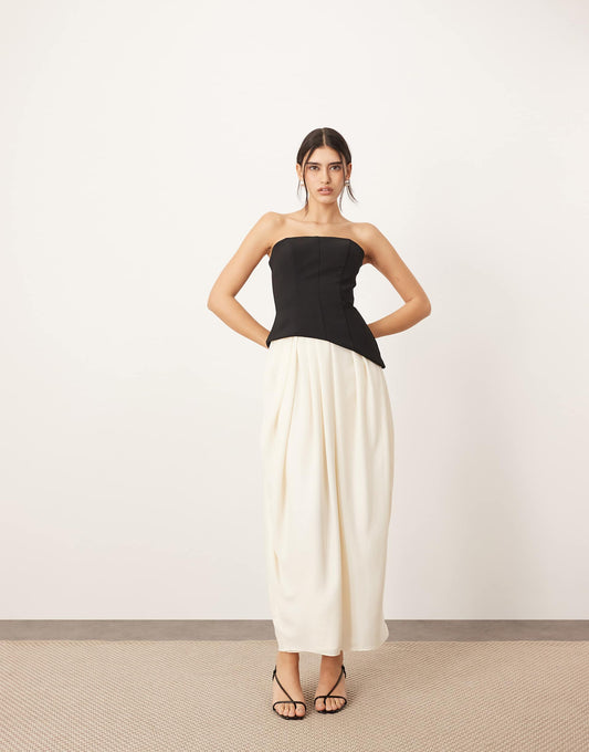 Sculpted Bandeau With Drape Tulip Skirt