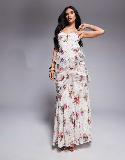 Ruffle Maxi Dress With Trim