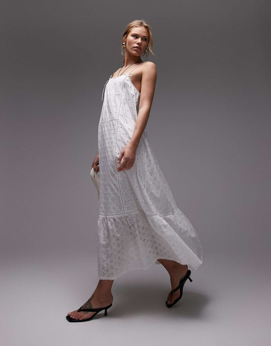 Broderie Trapeze Midi Dress