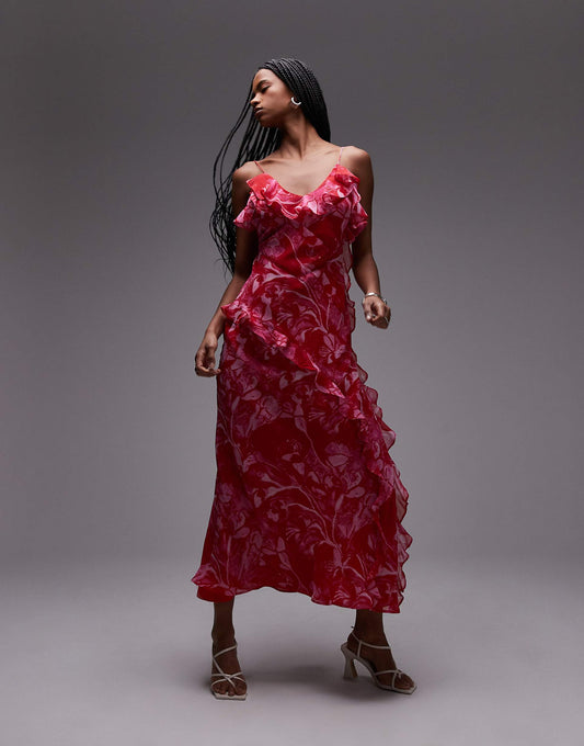 Ruffle Midi Slip Dress
