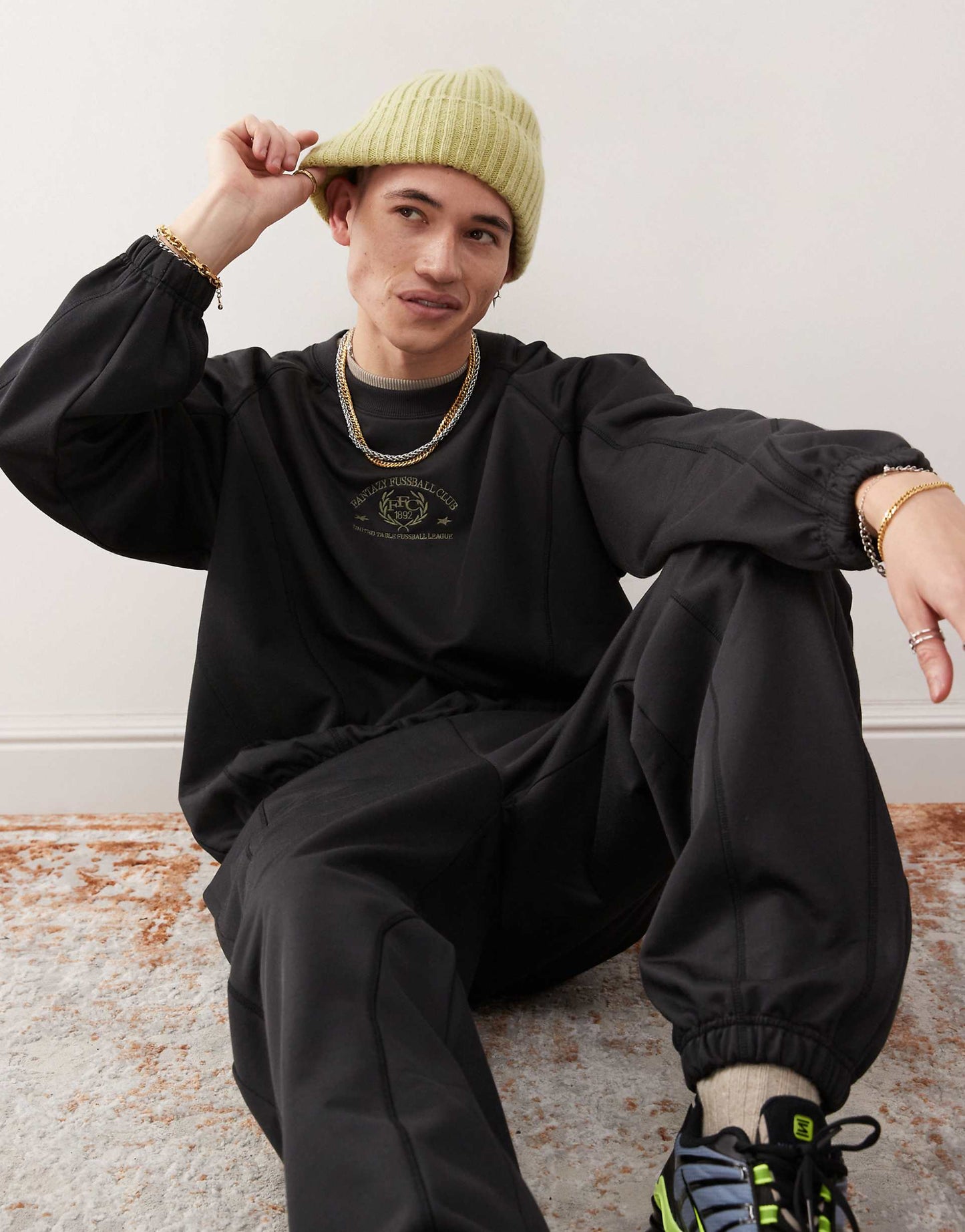 Co-Ord Oversized Sweatshirt With Fantazy Fussball Graphic Print And Contrast Seams