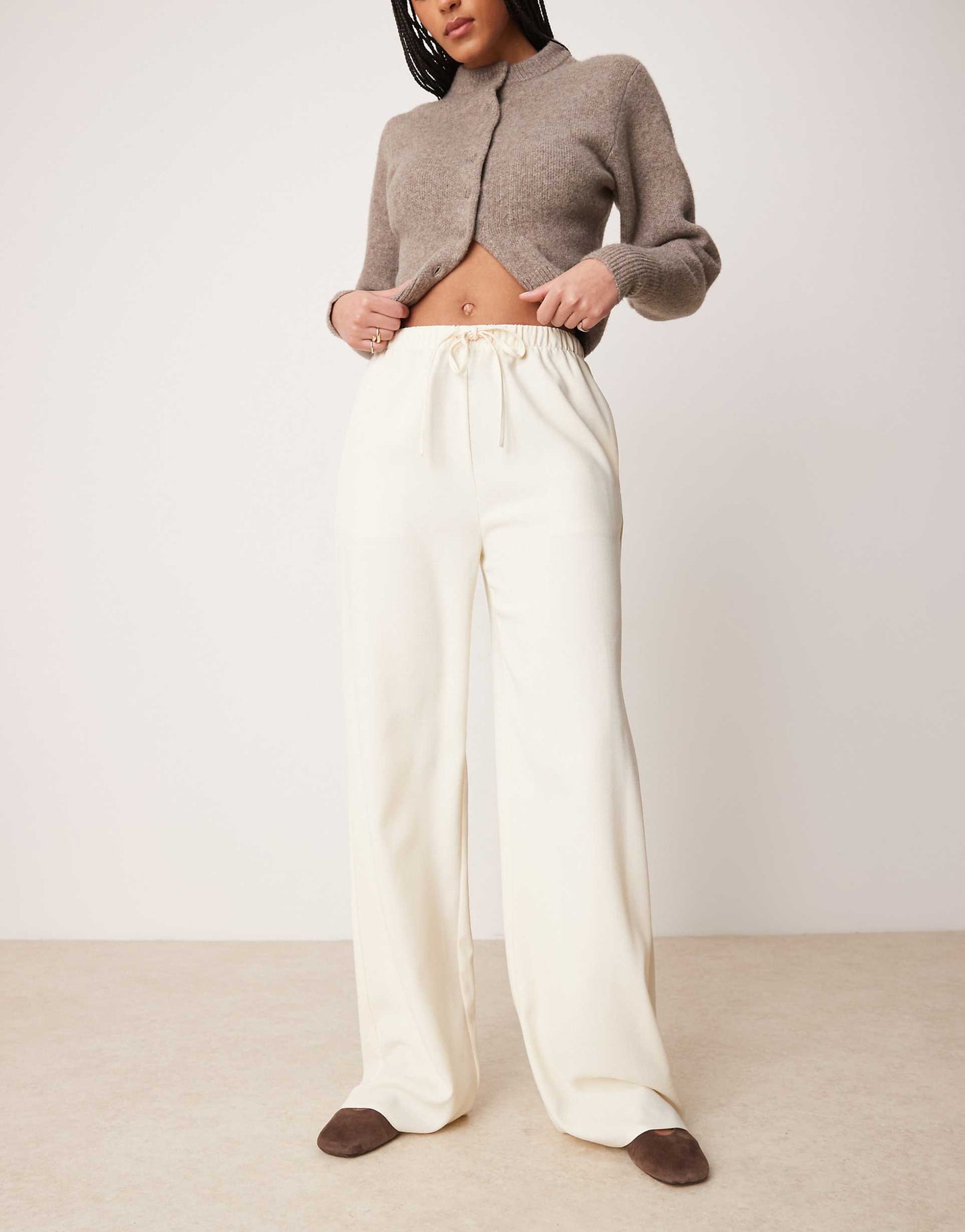 Tall Linen Look Tailored Tie Waist Pull On Trouser