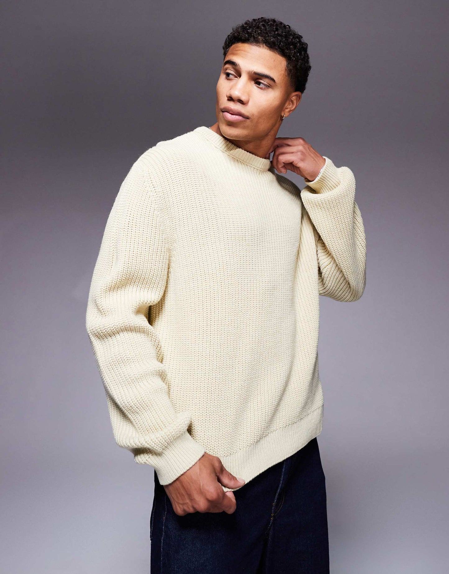 Oversized Boxy Fit Knitted Fisherman Rib Jumper