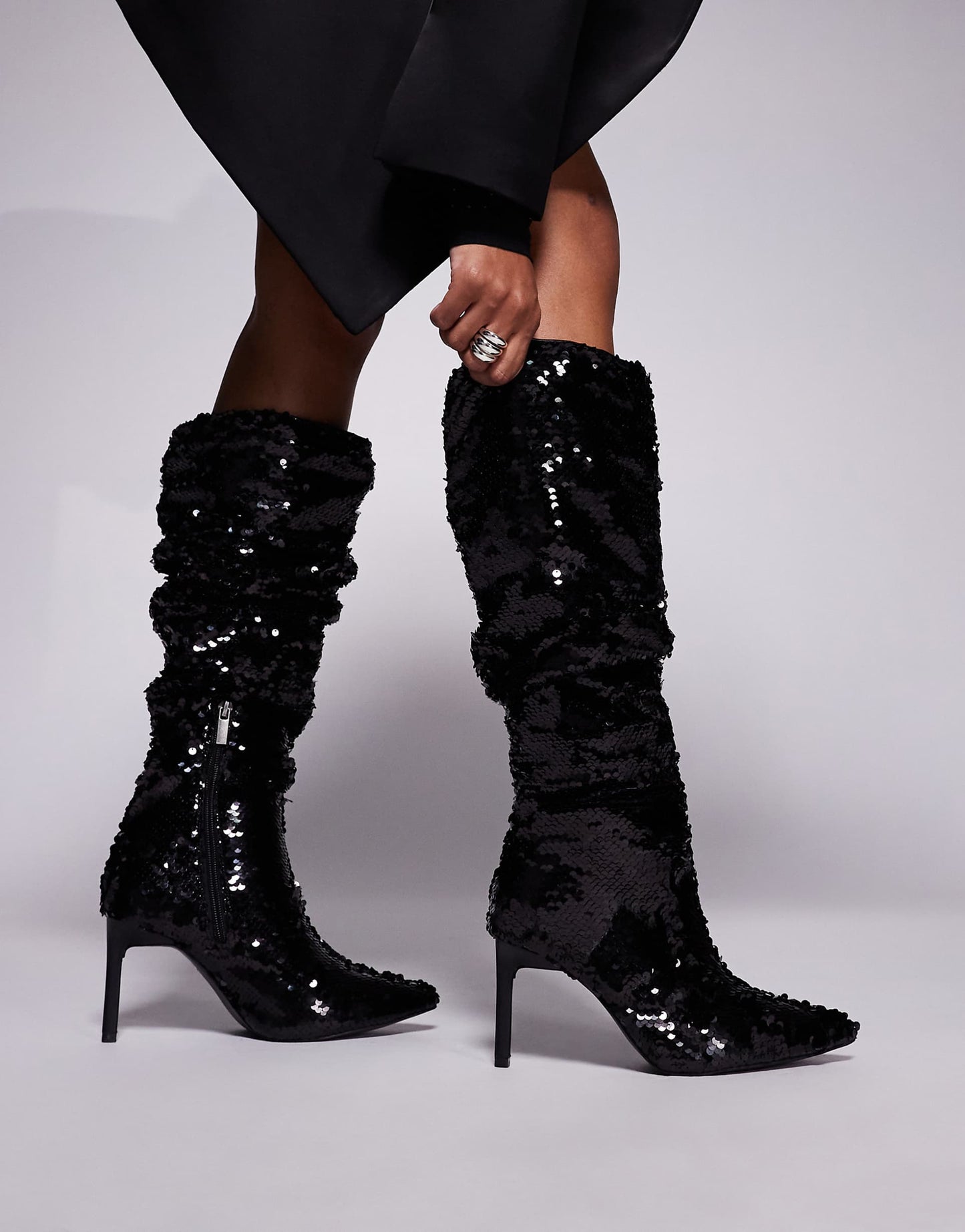 Sequin Heeled Knee Boot