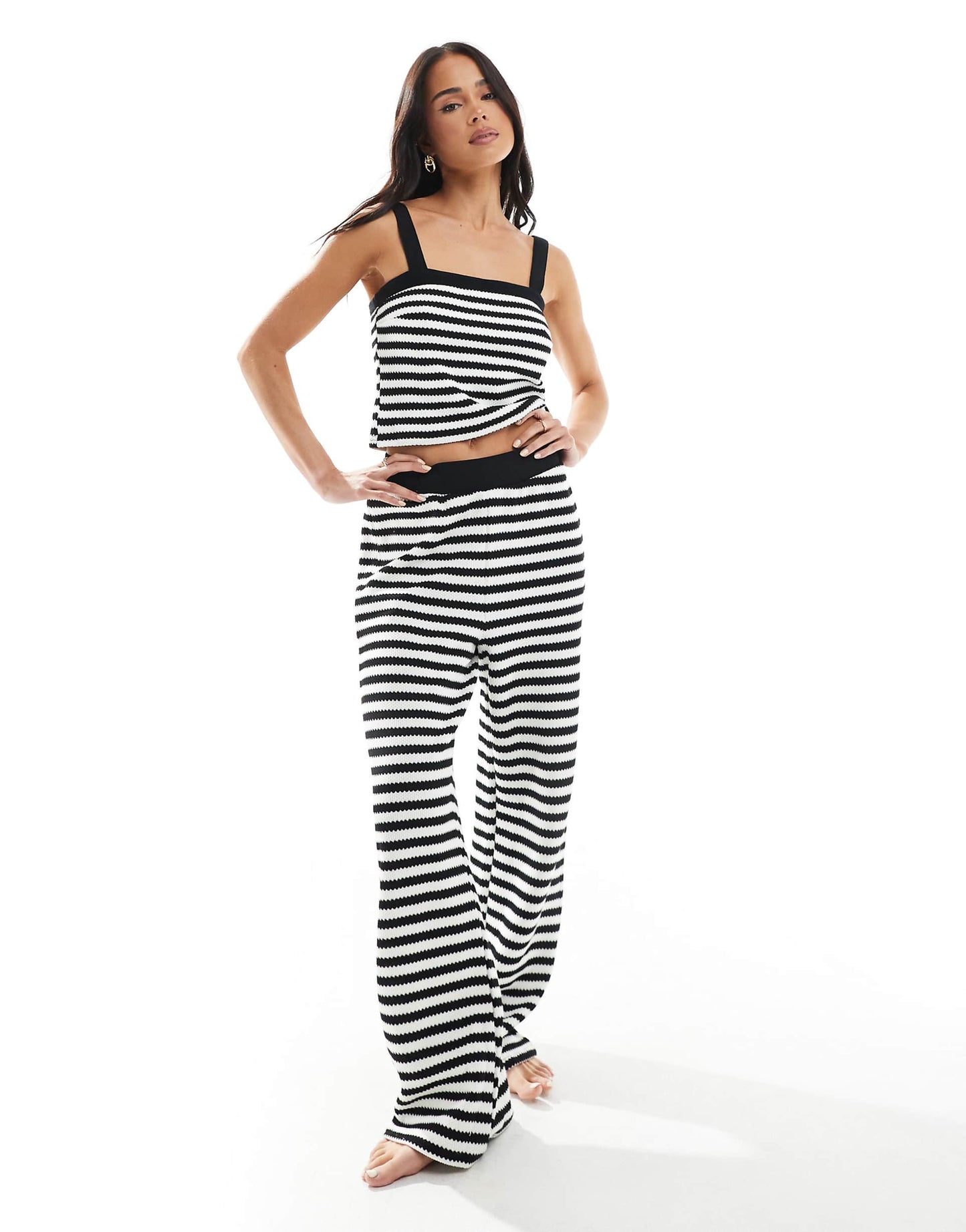Co-Ord Knitted Stripe Button Trousers