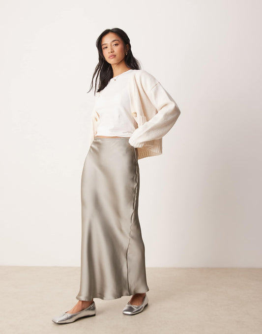 Petite Satin Midi Bias Skirt
