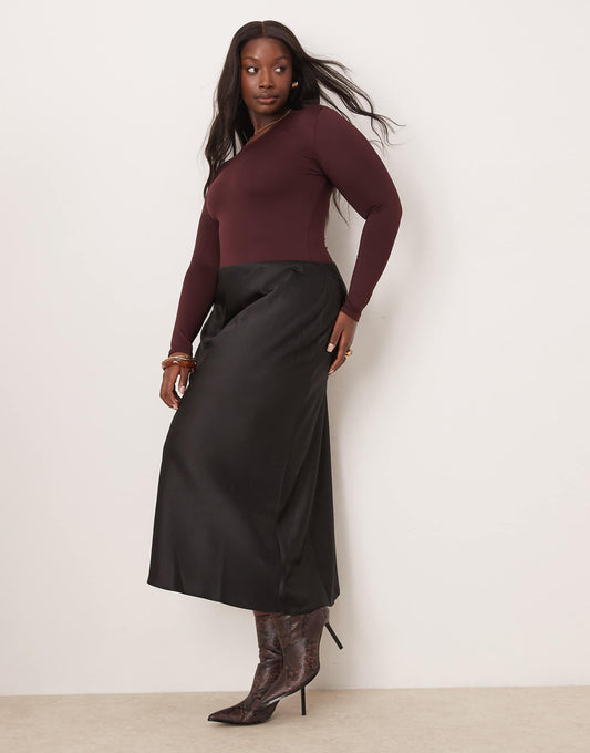 Curve Satin Midi Bias Skirt