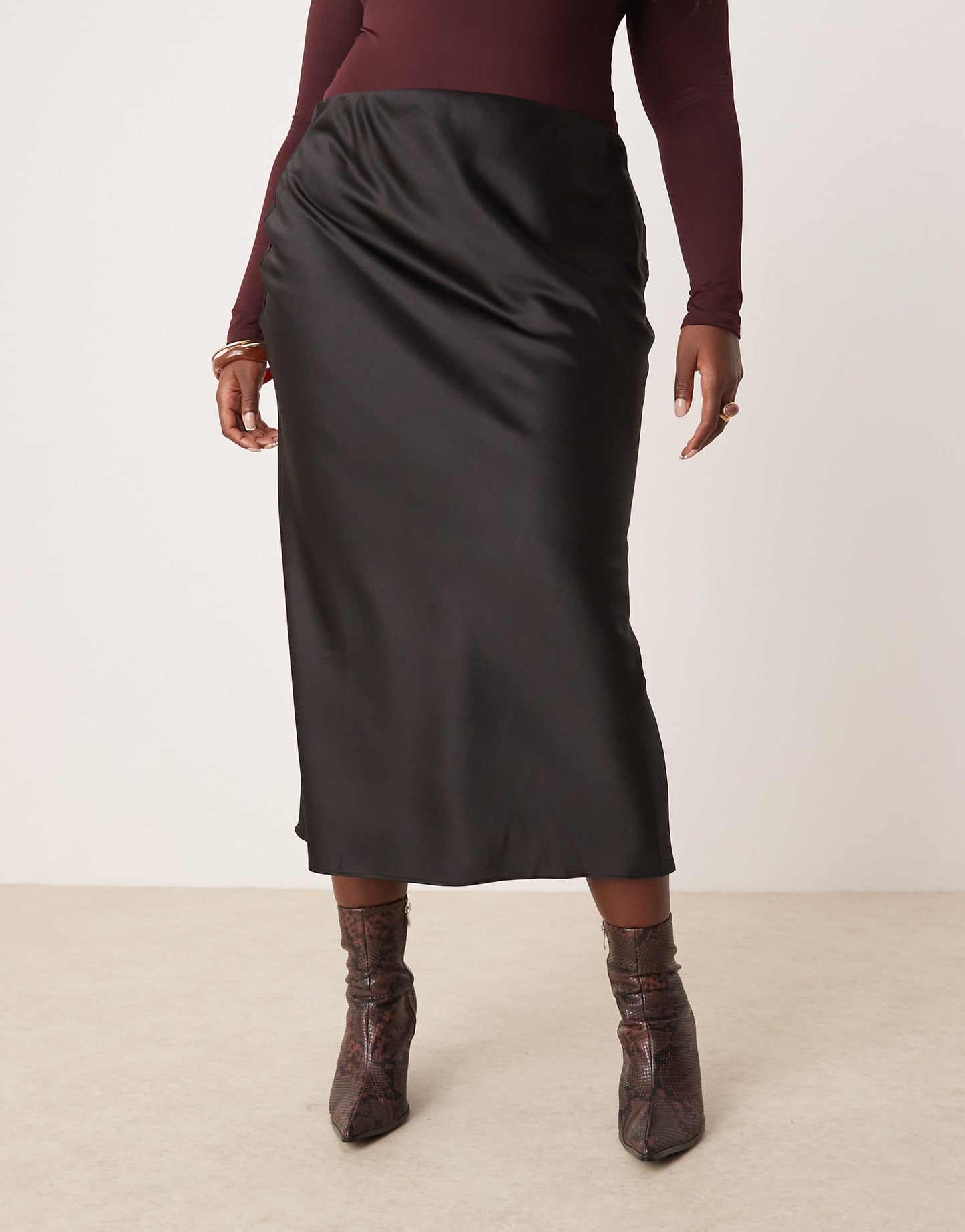 Curve Satin Midi Bias Skirt