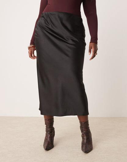 Curve Satin Midi Bias Skirt