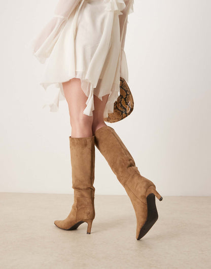 Suedette Kitten Heel Knee Boot