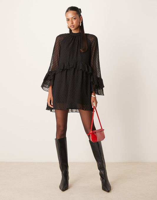 Chiffon Ruffle Mini Dress