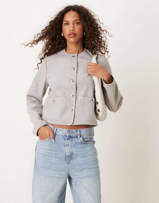 Collarless Button Down Jacket